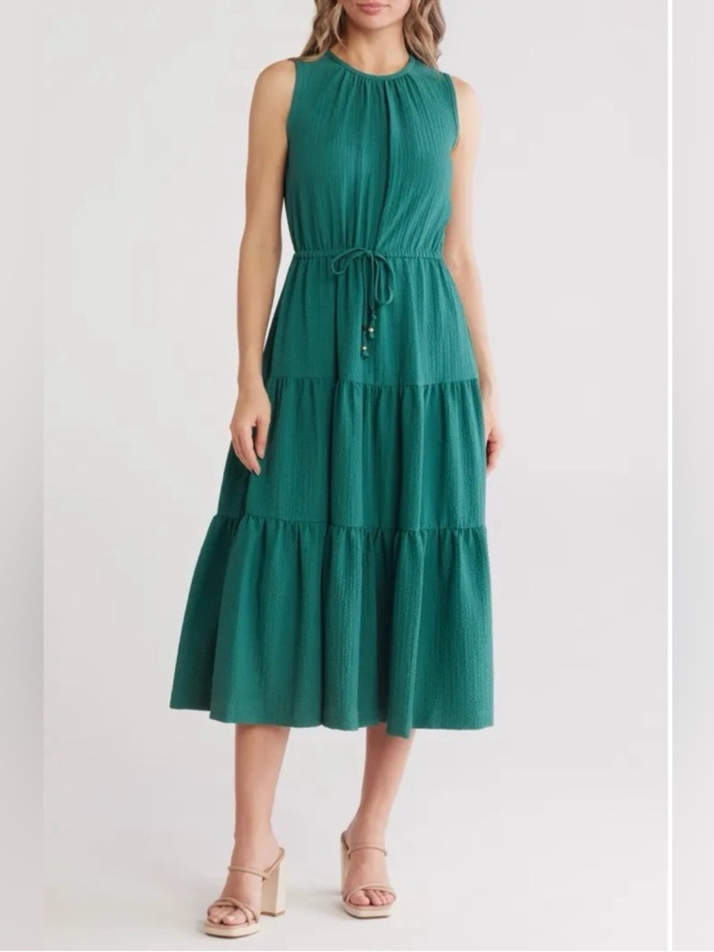 CALVIN KLEIN Green Sleeveless Fit & Flare Tiered Midi A-Like Modest Casual Dress